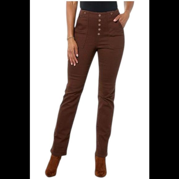 DG2 by Diane Gilman Women's Stretch Denim StraightLeg Jean Chocolate - Regular - Picture 1 of 1
